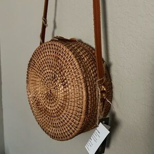 NWT Round Woven Tan Crossbody Bag